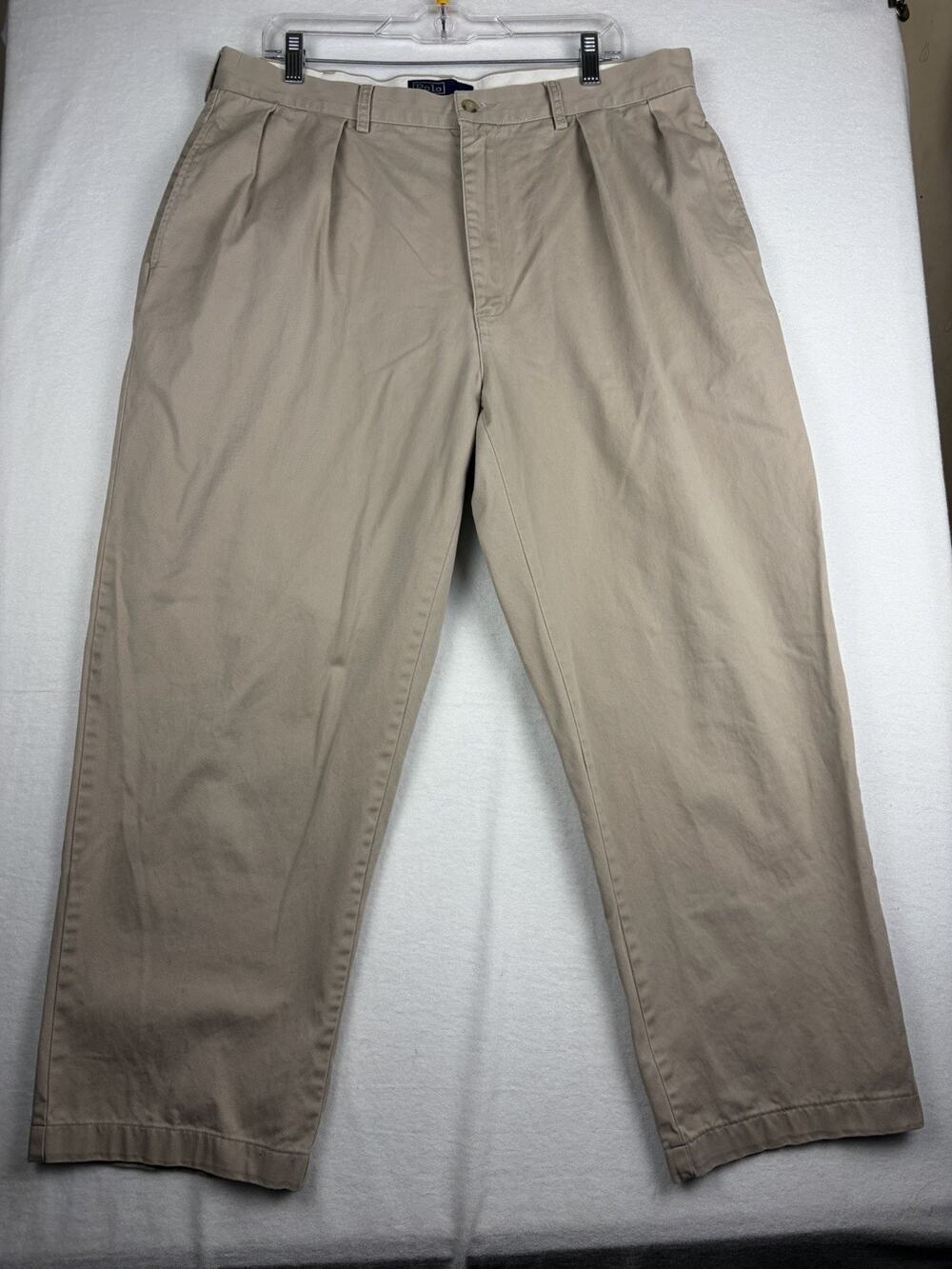 VTG Polo Ralph Lauren Andrew Chino Pants Mens 38x30 Khaki Pleated Classic Fit